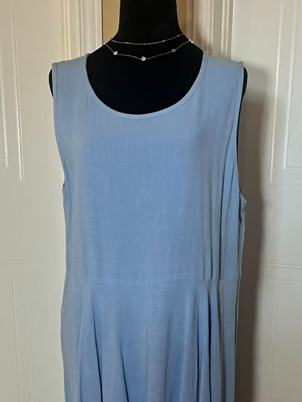 Red Coral Linen/Cotton Blue Sleeveless Dress (C36)